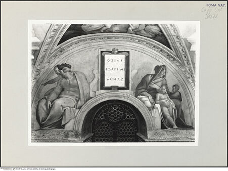 Vorderseite von Musei Vaticani [https://www.deutsche-digitale-bibliothek.de/content/lizenzen/rv-ez/] Die Sixtinische DeckeDie Vorfahren ChristiOzias, Ioatham, Achaz - , bh508756_recto. Foto.