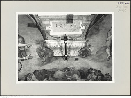 Vorderseite von Musei Vaticani [https://www.deutsche-digitale-bibliothek.de/content/lizenzen/rv-ez/] Die Sixtinische DeckePropheten und SibyllenJonas - Ausschnitt: Namenstafel, bh508770_recto. Foto.