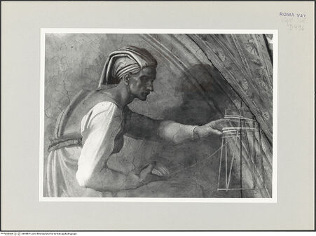 Vorderseite von Musei Vaticani [https://www.deutsche-digitale-bibliothek.de/content/lizenzen/rv-ez/] Die Sixtinische DeckeDie Vorfahren ChristiJesse, David und Salomon - Ausschnitt: Rechte Lünettenhälfte, bh508851_recto. Foto.