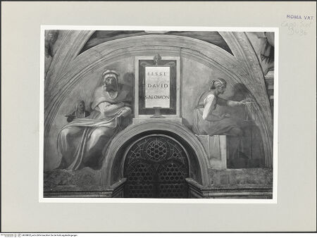 Vorderseite von Musei Vaticani [https://www.deutsche-digitale-bibliothek.de/content/lizenzen/rv-ez/] Die Sixtinische DeckeDie Vorfahren ChristiJesse, David und Salomon - , bh508852_recto. Foto.