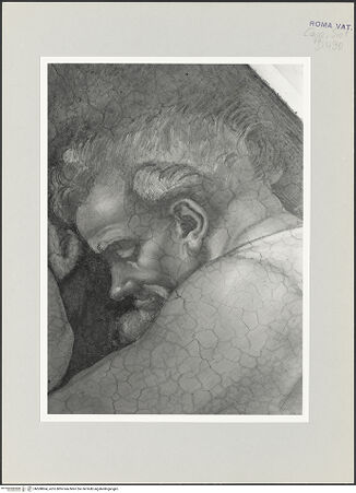 Vorderseite von Musei Vaticani [https://www.deutsche-digitale-bibliothek.de/content/lizenzen/rv-ez/] Die Sixtinische DeckeDie Vorfahren ChristiJosias, Jechoniam, Salatiel - Stichkappe über der Lünette, Ausschnitt, bh508864_recto. Foto.