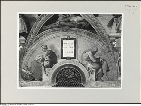Vorderseite von Musei Vaticani [https://www.deutsche-digitale-bibliothek.de/content/lizenzen/rv-ez/] Die Sixtinische DeckeDie Vorfahren ChristiEzechias, Manasses und Amon - , bh508865_recto. Foto.