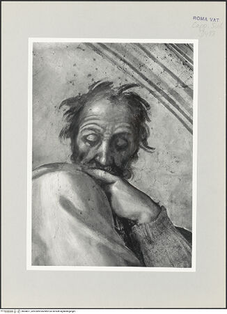 Vorderseite von Musei Vaticani [https://www.deutsche-digitale-bibliothek.de/content/lizenzen/rv-ez/] Die Sixtinische DeckeDie Vorfahren ChristiAzor und Sadoch - Ausschnitt: Rechte Lünettenhälfte, bh508871_recto. Foto.