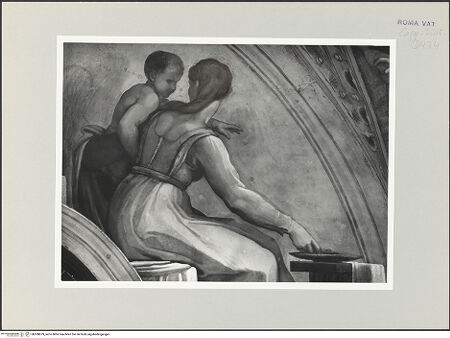 Vorderseite von Musei Vaticani [https://www.deutsche-digitale-bibliothek.de/content/lizenzen/rv-ez/] Die Sixtinische DeckeDie Vorfahren ChristiAchim und Eliud - Ausschnitt: Rechte Lünettenhälfte, bh508879_recto. Foto.