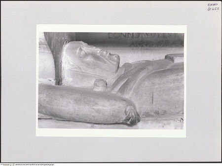 Vorderseite von Courtauld Institute, Conway Library [https://www.deutsche-digitale-bibliothek.de/content/lizenzen/rv-ez/] Altar und Grabmal der Familie DonnorsoGrabmal der DonnorsoGisant - Detail: Kopf, bh508929_recto. Foto.