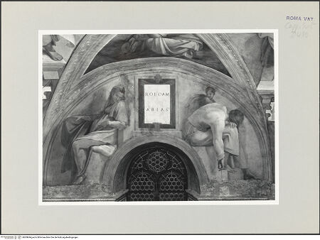Vorderseite von Musei Vaticani [https://www.deutsche-digitale-bibliothek.de/content/lizenzen/rv-ez/] Die Sixtinische DeckeDie Vorfahren ChristiRoboam und Abias - , bh509044_recto. Foto.