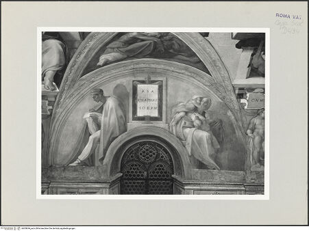 Vorderseite von Musei Vaticani [https://www.deutsche-digitale-bibliothek.de/content/lizenzen/rv-ez/] Die Sixtinische DeckeDie Vorfahren ChristiAsa, Josaphat und Joram - , bh509046_recto. Foto.