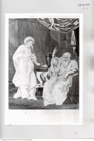 Vorderseite von Istituto Nazionale per la Grafica [http://creativecommons.org/publicdomain/mark/1.0/] Ahijah (Ahias) sagt der Frau des Königs Jeroboam den Tod ihres Sohnes Abijah (Abija) voraus - , bh509460. Foto.