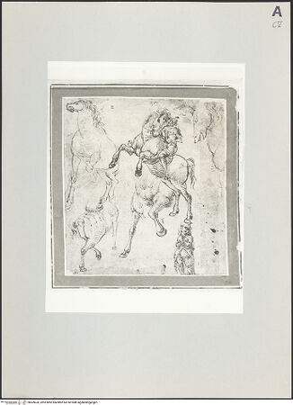 Vorderseite von Nationalmuseum Stockholm [https://www.deutsche-digitale-bibliothek.de/content/lizenzen/rv-ez/] Reiter auf einem sich aufbäumenden Pferd und Pferdestudien - , bh509630_recto. Foto.