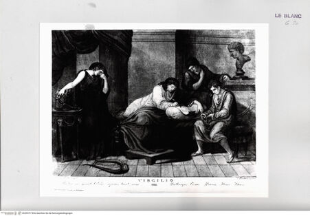 Vorderseite von Istituto Nazionale per la Grafica [http://creativecommons.org/publicdomain/mark/1.0/] Sueton, Leben des Vergil: Vergil schreibt auf seinem Totenbett sein Epitaph - , bh509797. Foto.