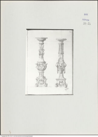 Vorderseite von Museum der bildenden Künste Leipzig [https://www.deutsche-digitale-bibliothek.de/content/lizenzen/rv-ez/] Album mit Zeichnungen und EntwürfenEntwurf für zwei Kandelaber - , bh510017_recto. Foto.