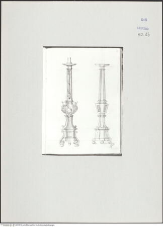 Vorderseite von Museum der bildenden Künste Leipzig [https://www.deutsche-digitale-bibliothek.de/content/lizenzen/rv-ez/] Album mit Zeichnungen und EntwürfenEntwurf für zwei Kandelaber - , bh510018_recto. Foto.