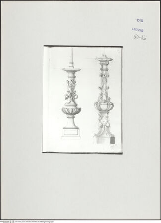 Vorderseite von Museum der bildenden Künste Leipzig [https://www.deutsche-digitale-bibliothek.de/content/lizenzen/rv-ez/] Album mit Zeichnungen und EntwürfenEntwurf für zwei Kandelaber - , bh510020_recto. Foto.