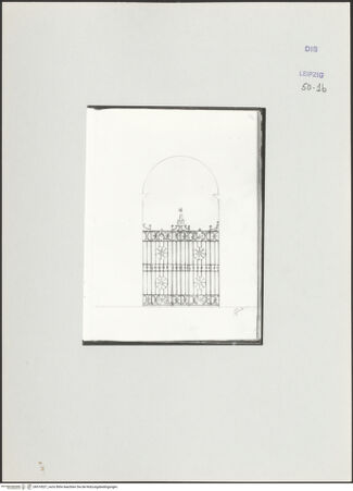 Vorderseite von Museum der bildenden Künste Leipzig [https://www.deutsche-digitale-bibliothek.de/content/lizenzen/rv-ez/] Album mit Zeichnungen und EntwürfenEntwurf eines Gitters - , bh510027_recto. Foto.