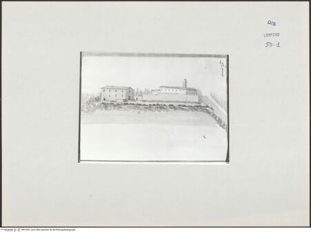 Vorderseite von Museum der bildenden Künste Leipzig [https://www.deutsche-digitale-bibliothek.de/content/lizenzen/rv-ez/] Album mit Zeichnungen und EntwürfenLandschaft mit Gebäuden - , bh510051_recto. Foto.