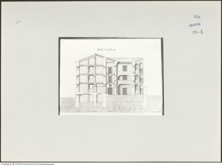 Vorderseite von Museum der bildenden Künste Leipzig [https://www.deutsche-digitale-bibliothek.de/content/lizenzen/rv-ez/] Album mit Zeichnungen und EntwürfenSchnitt durch einen Palast - , bh510056_recto. Foto.