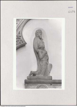 Vorderseite von Courtauld Institute of Art [https://www.deutsche-digitale-bibliothek.de/content/lizenzen/rv-ez/] Grabmal für Cristoforo d'Aquino (gest. 1342) und Tommaso d'Aquino (gest. 1357) - Johannes der Täufer mit Stifterfigur, bh510097_recto. Foto.