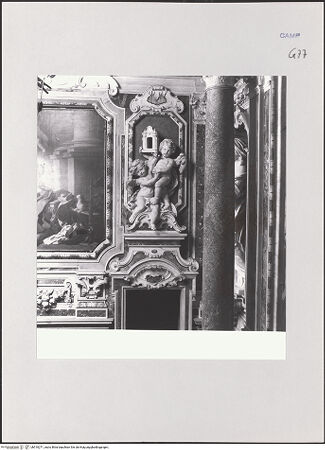 Vorderseite von ICCD [https://www.deutsche-digitale-bibliothek.de/content/lizenzen/rv-ez/] Wanddekoration der Cappella dell'AssuntaEngelspaar mit Mariensymbol nach der lauretanischen Litanie: Porta coeli - Gesamtansicht, bh510271_recto. Foto.