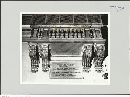 Vorderseite von Sopr. BAS ROMA [https://www.deutsche-digitale-bibliothek.de/content/lizenzen/rv-ez/] Inschrifttafel anläßlich der Restaurierung unter Papst Gregor XVI. und Kardinal Antonio Tosti - , bh510911_recto. Foto.