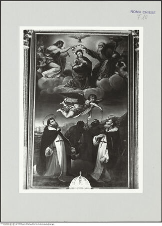 Vorderseite von Sopr. BAS ROMA [https://www.deutsche-digitale-bibliothek.de/content/lizenzen/rv-ez/] Marienkrönung mit den Heiligen Johannes von Matha und Felix von Valois - , bh510923_recto. Foto.