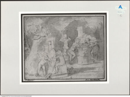 Vorderseite von Réunion des Musées Nationaux [https://www.deutsche-digitale-bibliothek.de/content/lizenzen/rv-ez/] Sechs Putten in einer Schmiedewerkstatt - , bh511908_recto. Foto.