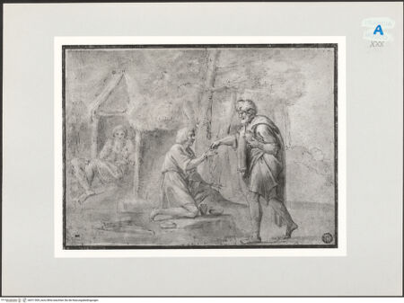 Vorderseite von Réunion des Musées Nationaux [https://www.deutsche-digitale-bibliothek.de/content/lizenzen/rv-ez/] Szene einer Geldspende - , bh511909_recto. Foto.