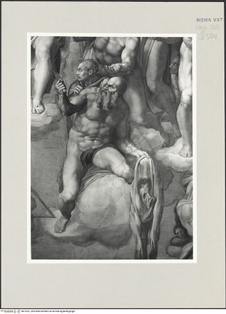 Vorderseite von Musei Vaticani [https://www.deutsche-digitale-bibliothek.de/content/lizenzen/rv-ez/] Das Jüngste Gericht - Sankt Bartholomäus, bh512031_recto. Foto.