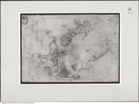 Vorderseite von Réunion des Musées Nationaux [https://www.deutsche-digitale-bibliothek.de/content/lizenzen/rv-ez/] Studie zu einem Sitzenden mit zwei Putten - , bh512878_recto. Foto.