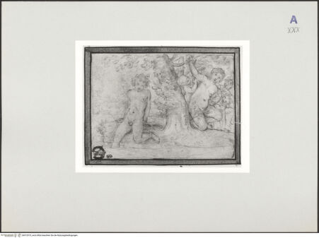 Vorderseite von Réunion des Musées Nationaux [https://www.deutsche-digitale-bibliothek.de/content/lizenzen/rv-ez/] Eine Nymphe beobachtet einen badenden Jüngling - , bh512910_recto. Foto.