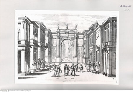 Vorderseite von Istituto Nazionale per la Grafica [http://creativecommons.org/publicdomain/mark/1.0/] Prospettive delle Sciene della Famosissima Rapresentatione di S. Alessio fatta dall Em.mo Sig. Card. Barberino nel Palazzo della Cancellaria in RomaTafel 3: Die Braut des heiligen Alexius - , bh512988. Foto.