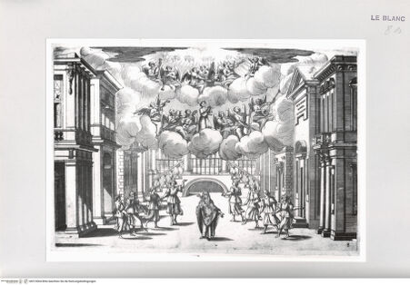 Vorderseite von Istituto Nazionale per la Grafica [http://creativecommons.org/publicdomain/mark/1.0/] Prospettive delle Sciene della Famosissima Rapresentatione di S. Alessio fatta dall Em.mo Sig. Card. Barberino nel Palazzo della Cancellaria in RomaTafel 8: Die Apotheose des heiligen Alexius von Edessa - , bh513004. Foto.