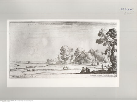 Vorderseite von Istituto Nazionale per la Grafica [http://creativecommons.org/publicdomain/mark/1.0/] Zweite Folge von vier LandschaftenTafel 3: Hirtenpaar mit weidenden Tieren vor einer Bauernhütte - , bh513005. Foto.