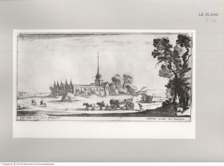 Vorderseite von Istituto Nazionale per la Grafica [http://creativecommons.org/publicdomain/mark/1.0/] Zweite Folge von vier LandschaftenTafel 2: Landschaft mit Kutsche und Kirche - , bh513024. Foto.