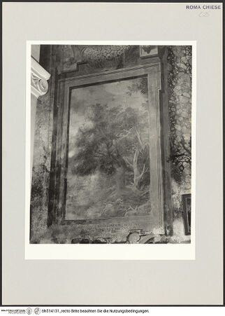 Vorderseite von Sopr. BAS ROMA [https://rightsstatements.org/page/CNE/1.0/] FreskenzyklusMärtyrerlandschaften (untere Wandzone) - Marter der Heiligen Saturnianus, Martinianus und deren Brüder, rechte Wand, 6. Joch, bh514131_recto. Foto.