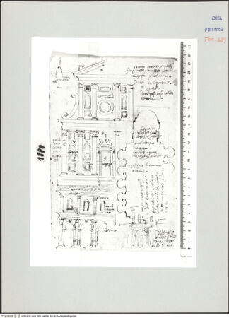 Vorderseite von Centro Studi Antonio Sangallo il Giovane, Montefiascone [https://www.deutsche-digitale-bibliothek.de/content/lizenzen/rv-ez/] Rom, Santo Spirito in Sassia, Skizzen von Fassade, Innenraum und Grundriss - , bh515225_recto. Foto.