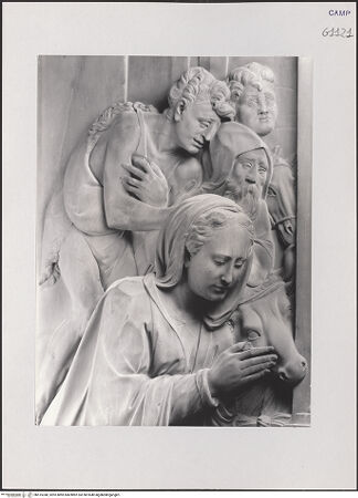 Vorderseite von Pedicini, Luciano [https://www.deutsche-digitale-bibliothek.de/content/lizenzen/rv-ez/] Altarrelief mit der Anbetung des Jesuskindes - Detail: Maria und die Hirten, bh515348_recto. Foto.