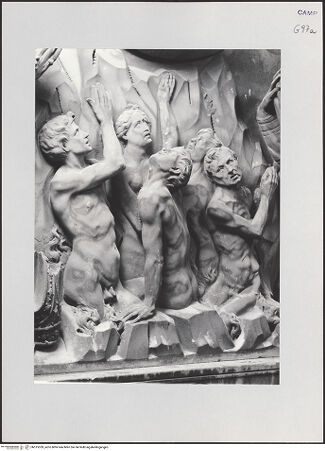 Vorderseite von Pedicini, Luciano [https://www.deutsche-digitale-bibliothek.de/content/lizenzen/rv-ez/] Altarretabel mit der Madonna delle Grazie zwischen den heiligen Cataldus und Agnellus und den Stiftern Giovanni Maria Poderico und Federico PodericoMadonna delle Grazie - Detail: im Fegefeuer um Gnade flehende Seelen, bh515359_recto. Foto: Pedicini, Luciano.