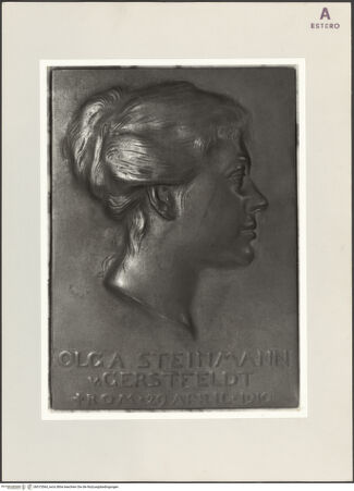Vorderseite von Bibliotheca Hertziana [https://www.deutsche-digitale-bibliothek.de/content/lizenzen/rv-fz/] Portrait der Olga Steinmann geb. von Gerstfeldt (Profil im Marmorrahmen?) - Detail: Reliefplatte ohne Rahmen, bh515564_recto. Foto.