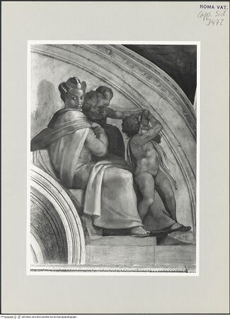 Vorderseite von Musei Vaticani [https://www.deutsche-digitale-bibliothek.de/content/lizenzen/rv-ez/] Die Sixtinische DeckeDie Vorfahren ChristiJakob und Joseph - Personen der Rechten Hälfte, bh515883_recto. Foto.