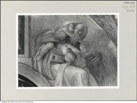 Vorderseite von Musei Vaticani [https://www.deutsche-digitale-bibliothek.de/content/lizenzen/rv-ez/] Die Sixtinische DeckeDie Vorfahren ChristiAsa, Josaphat und Joram - Ausschnitt: Rechte Lünettenhälfte, bh515885_recto. Foto.