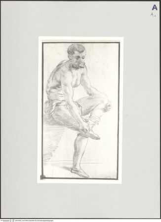 Vorderseite von Sotheby's [https://www.deutsche-digitale-bibliothek.de/content/lizenzen/rv-ez/] Sitzender Mann zieht einen Socken aus - , bh516032_recto. Foto.