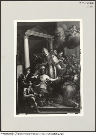 Vorderseite von Sopr. BAS ROMA [https://www.deutsche-digitale-bibliothek.de/content/lizenzen/rv-ez/] Papst Gregor der Große verteilt am Aschermittwoch Asche - , bh516294_recto. Foto.