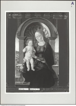 Vorderseite von Sotheby's [https://www.deutsche-digitale-bibliothek.de/content/lizenzen/rv-fz/] Thronende Madonna mit einem Stillleben - Gesamtansicht auf Staffelei, bh516916_recto. Foto.