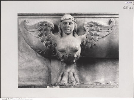 Vorderseite von Pedicini, Luciano [https://www.deutsche-digitale-bibliothek.de/content/lizenzen/rv-ez/] Grabmal des Antonio de Gennaro (gest. 1522)Gisant und Sarkophag - Sarkophag, Detail: Sphinx, bh517410_recto. Foto: Pedicini, Luciano.