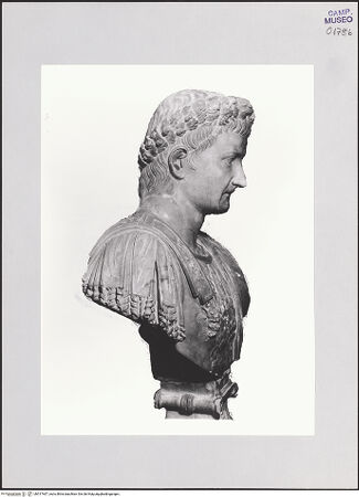 Vorderseite von Museo Nazionale, Neapel [https://www.deutsche-digitale-bibliothek.de/content/lizenzen/rv-ez/] Kolossalbüste des Tiberius - Profilansicht von rechts, bh517467_recto. Foto.