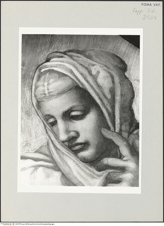 Vorderseite von Musei Vaticani [https://www.deutsche-digitale-bibliothek.de/content/lizenzen/rv-ez/] Das Jüngste Gericht - Maria zur Rechten Christi: Kopf, bh518702_recto. Foto.