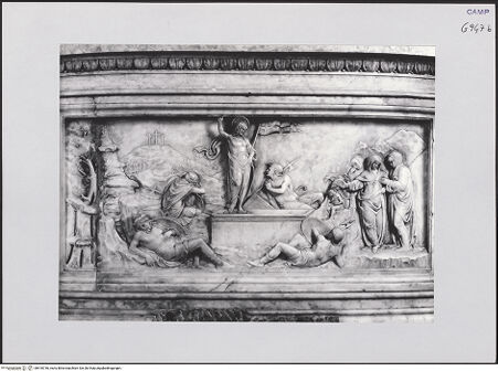 Vorderseite von Pedicini, Luciano [https://www.deutsche-digitale-bibliothek.de/content/lizenzen/rv-ez/] Tabernakelrahmen der Ikone von Santa Maria la BrunaAuferstehung Christi und Sybillen - Auferstehung Christi, bh518736_recto. Foto: Pedicini, Luciano.