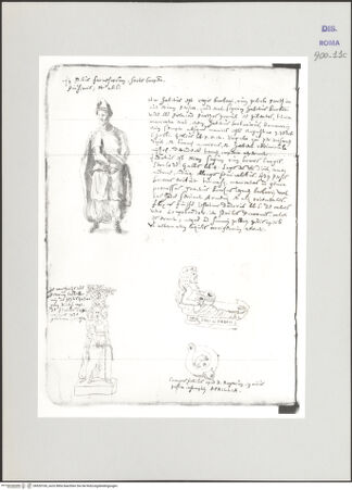 Vorderseite von Biblioteca Apostolica Vaticana [https://www.deutsche-digitale-bibliothek.de/content/lizenzen/rv-ez/] Codex Peiresc (Menestrier) nach dem Aantekenboekje des Philips van WingheAntike Öllampen und Statue eines gefangenen Phrygiers - , bh520106_recto. Foto.