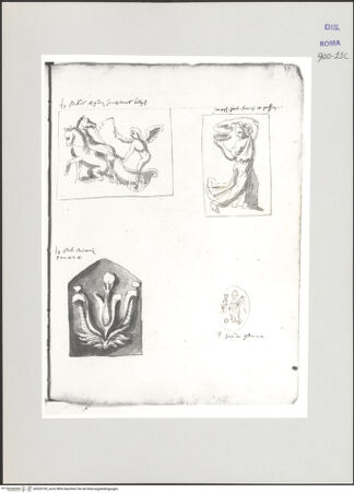 Vorderseite von Biblioteca Apostolica Vaticana [https://www.deutsche-digitale-bibliothek.de/content/lizenzen/rv-ez/] Codex Peiresc (Menestrier) nach dem Aantekenboekje des Philips van WingheGeflügelter Wagenlenker, Mänade, Ornament und Gemme - , bh520109_recto. Foto.