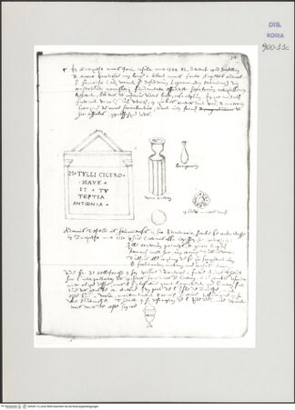 Vorderseite von Biblioteca Apostolica Vaticana [https://www.deutsche-digitale-bibliothek.de/content/lizenzen/rv-ez/] Codex Peiresc (Menestrier) nach dem Aantekenboekje des Philips van WingheGrabstele des Marcus Tullius Cicero und Salbgefäße - , bh520113_recto. Foto.